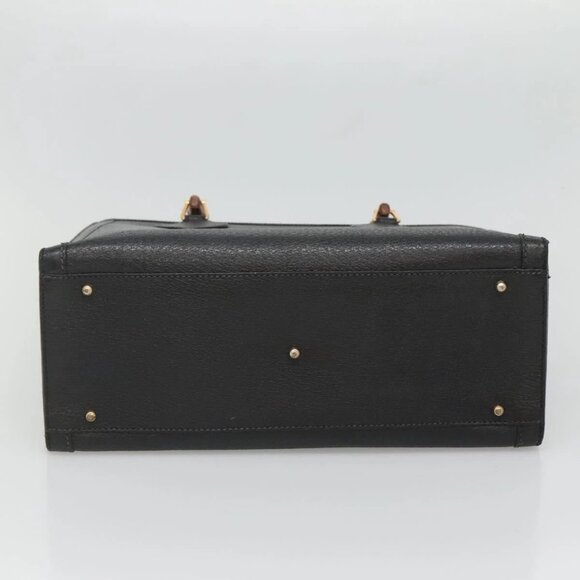 GUCCI Bamboo Hand Bag Leather Black Gold 002 - Picture 5 of 16